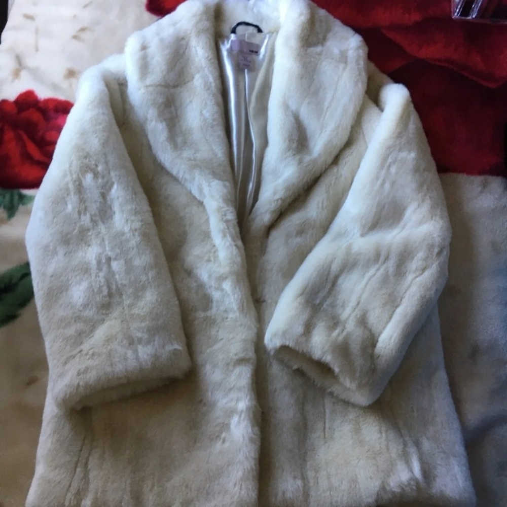 White H&M Faux Fur Coat